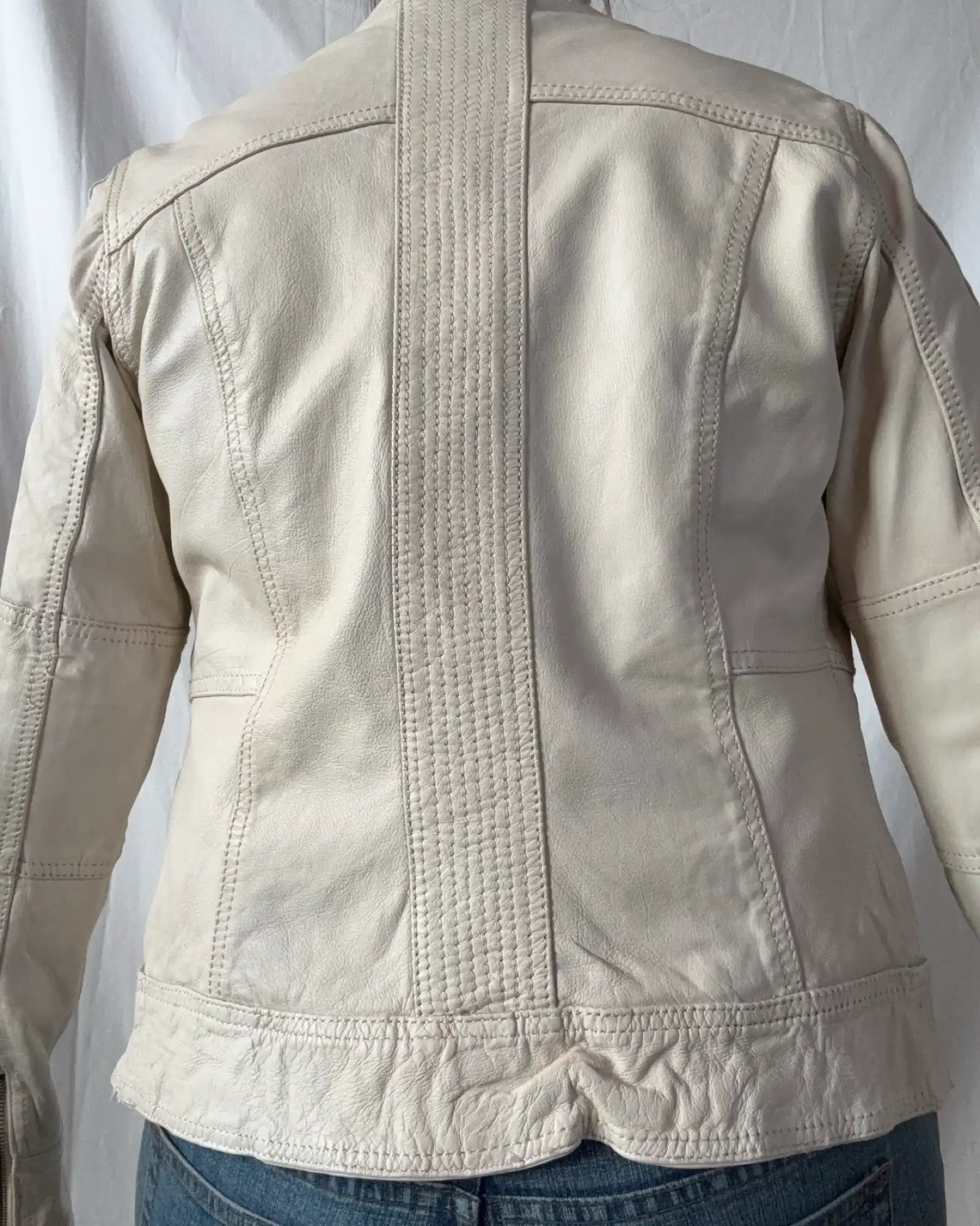 White Leather Vintage Motorcycle Jacket