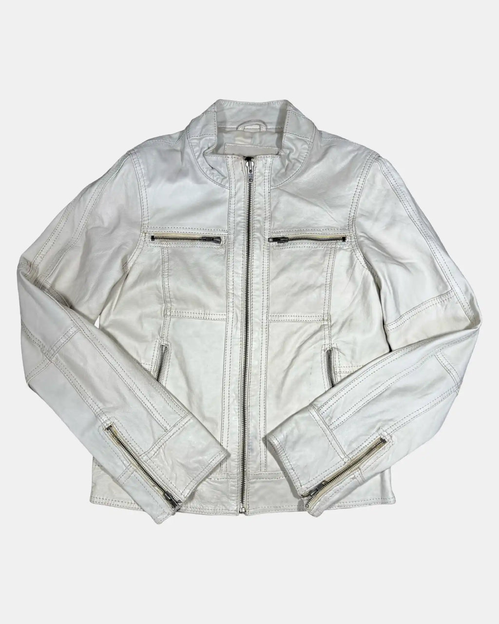 White Leather Vintage Motorcycle Jacket