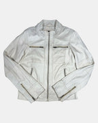 White Leather Vintage Motorcycle Jacket