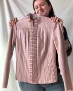 Blush Pink Leather Moto Jacket