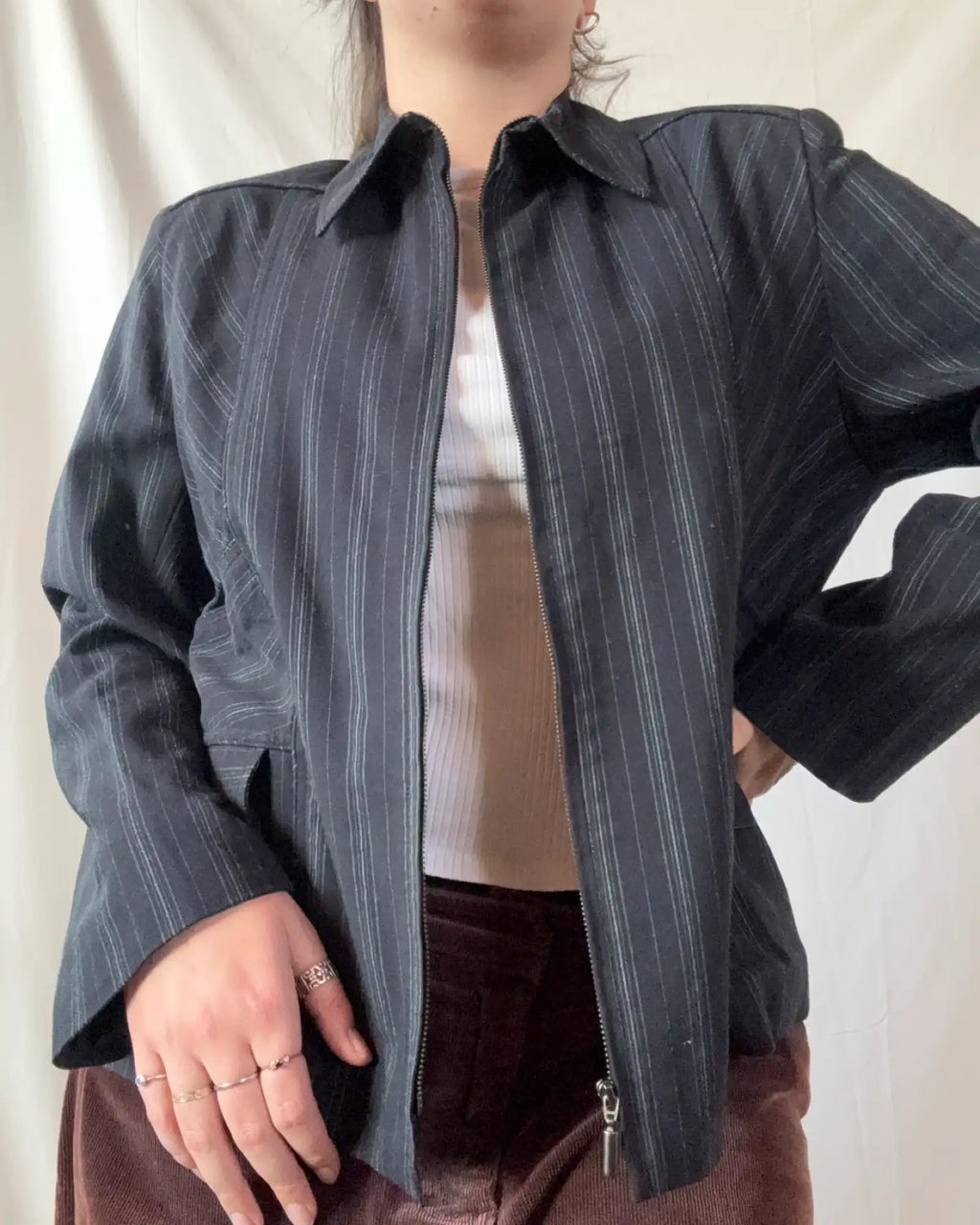 Black Striped Boxy Jacket