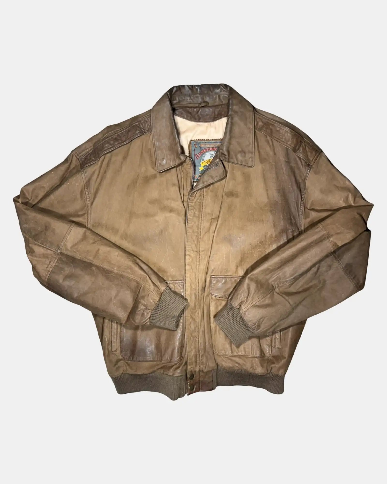 Brown Leather Bomber Jacket