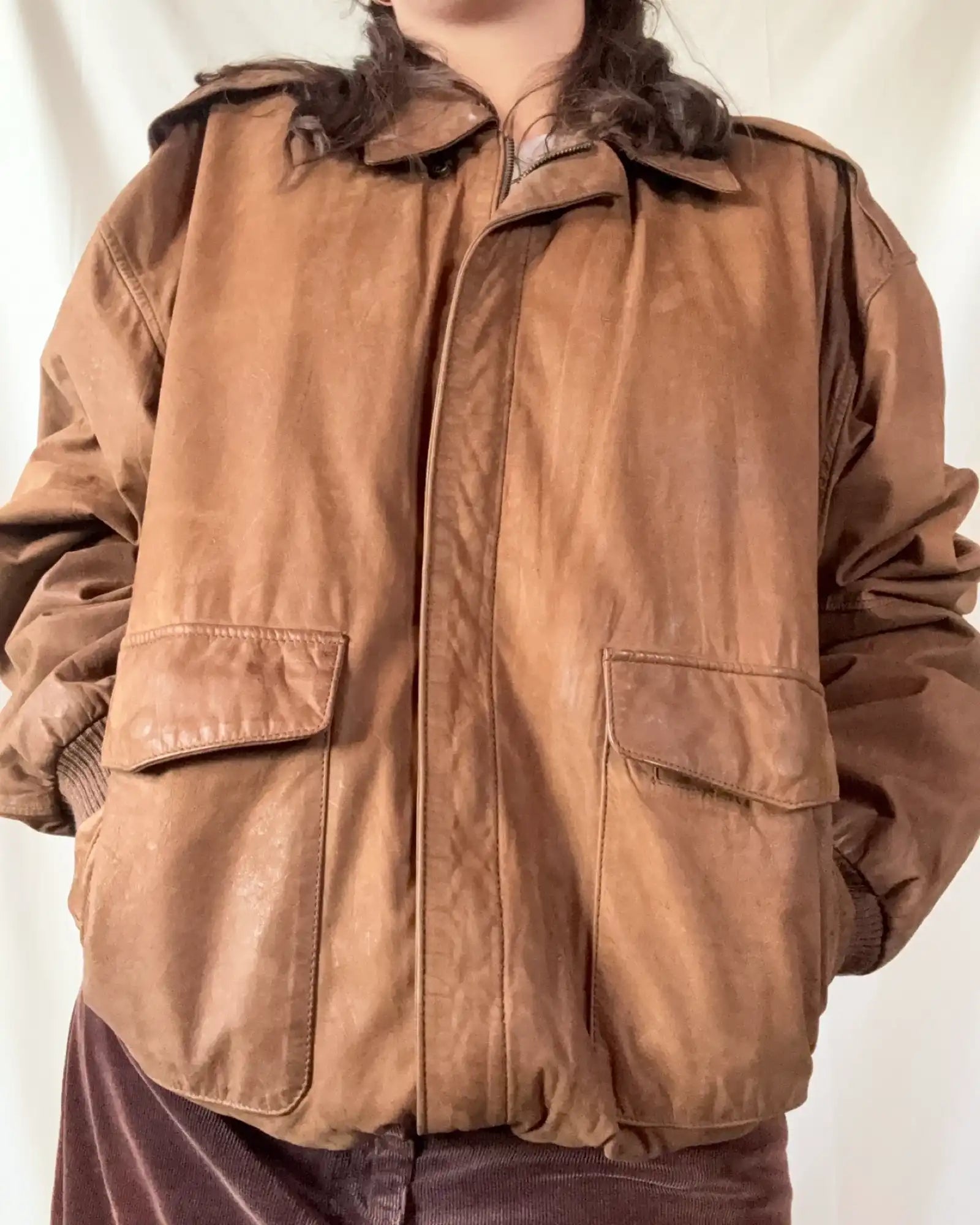 Brown Leather Bomber Jacket