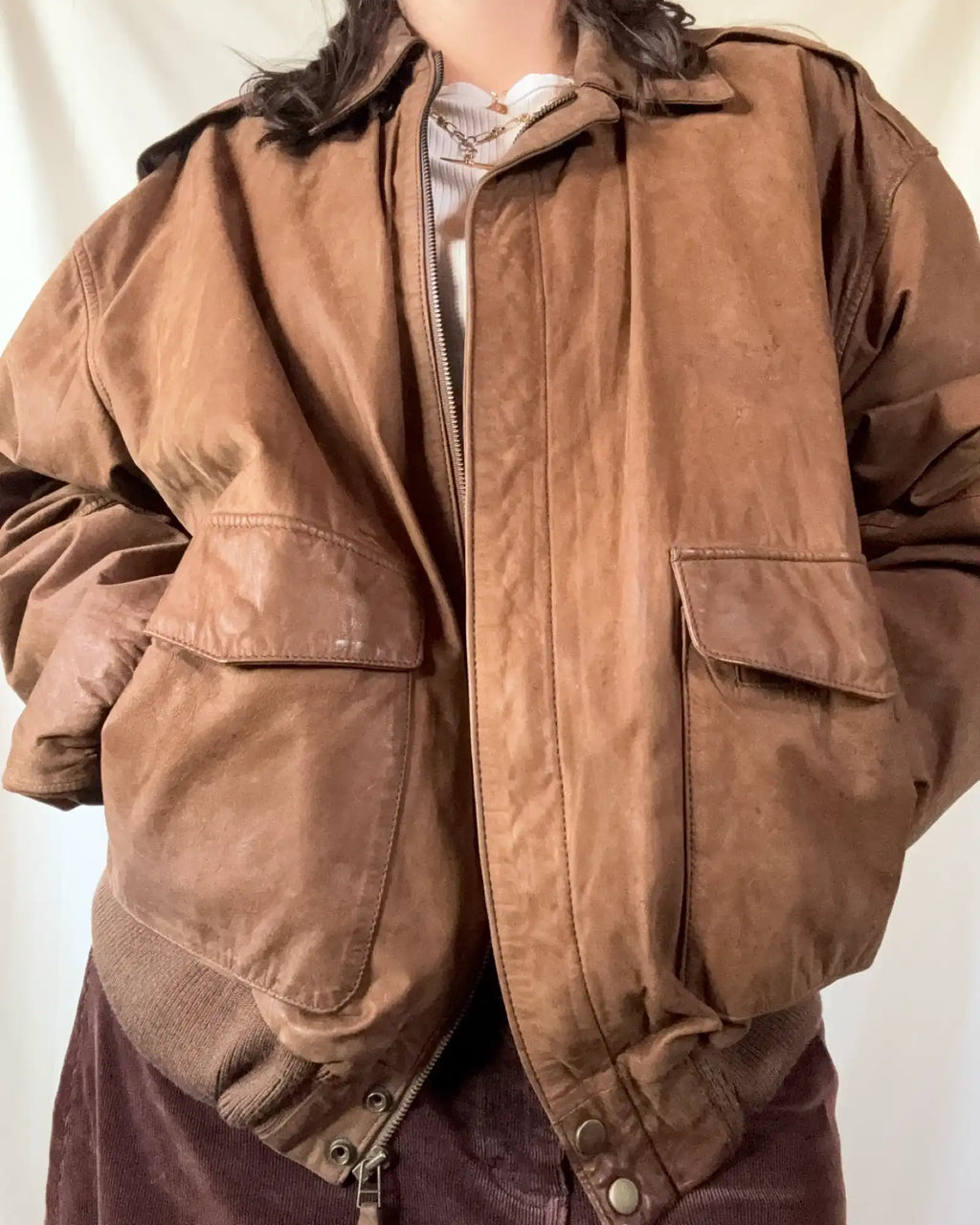 Brown Leather Bomber Jacket