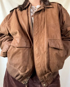 Brown Leather Bomber Jacket