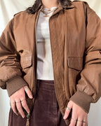 Brown Leather Bomber Jacket