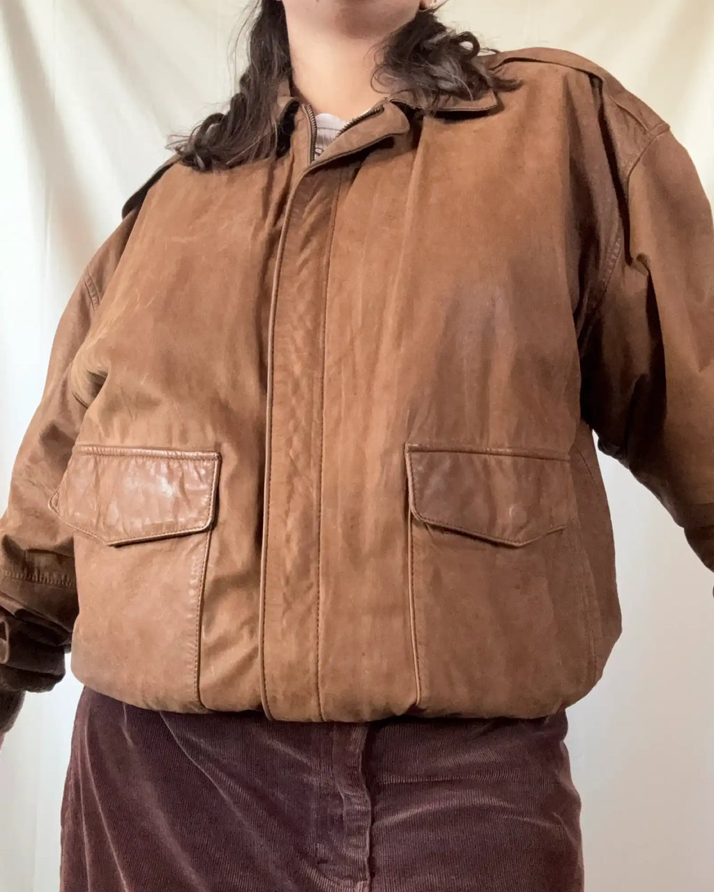 Brown Leather Bomber Jacket