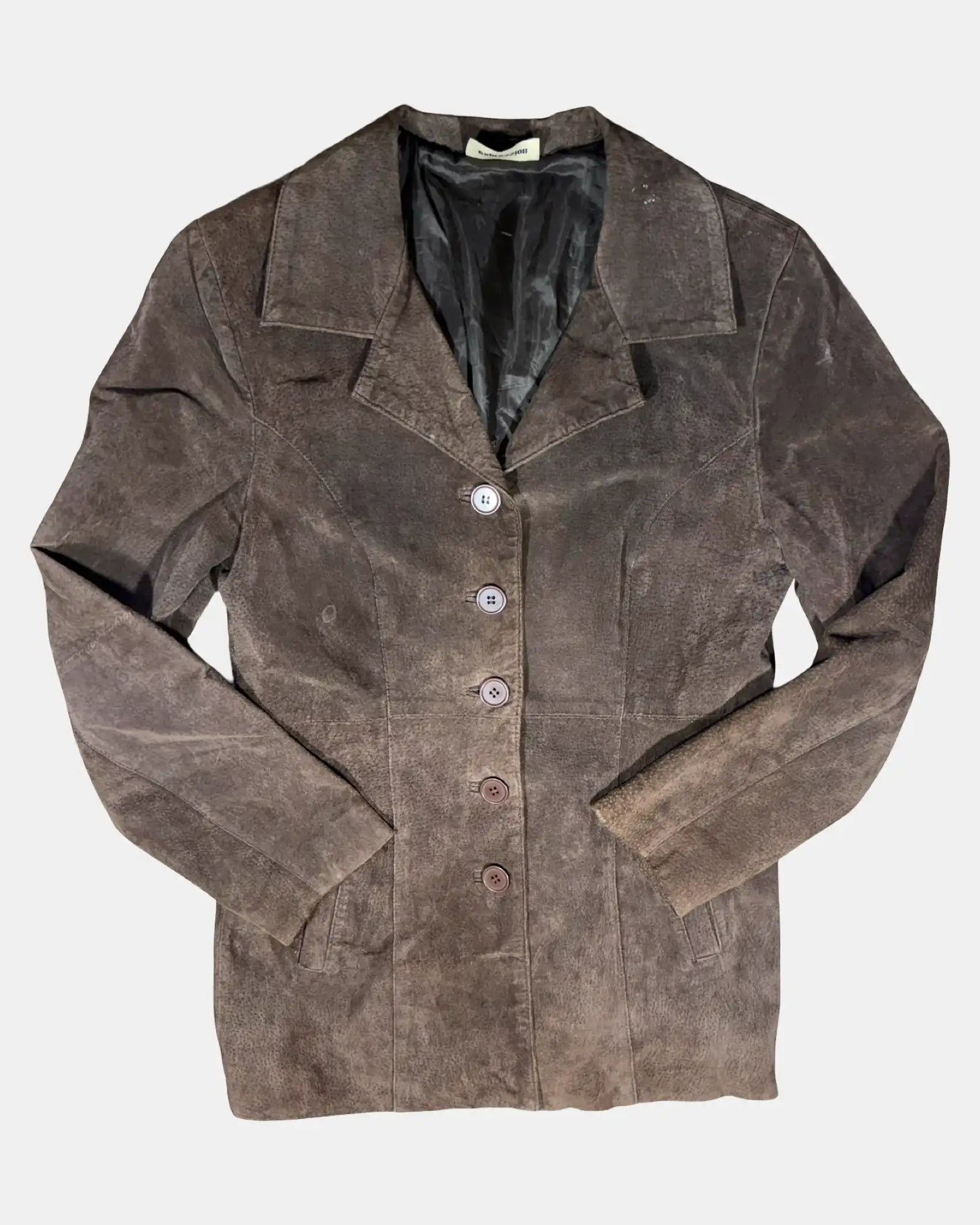 Brown Suede Fitted Leather Jacket
