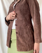 Brown Suede Fitted Leather Jacket