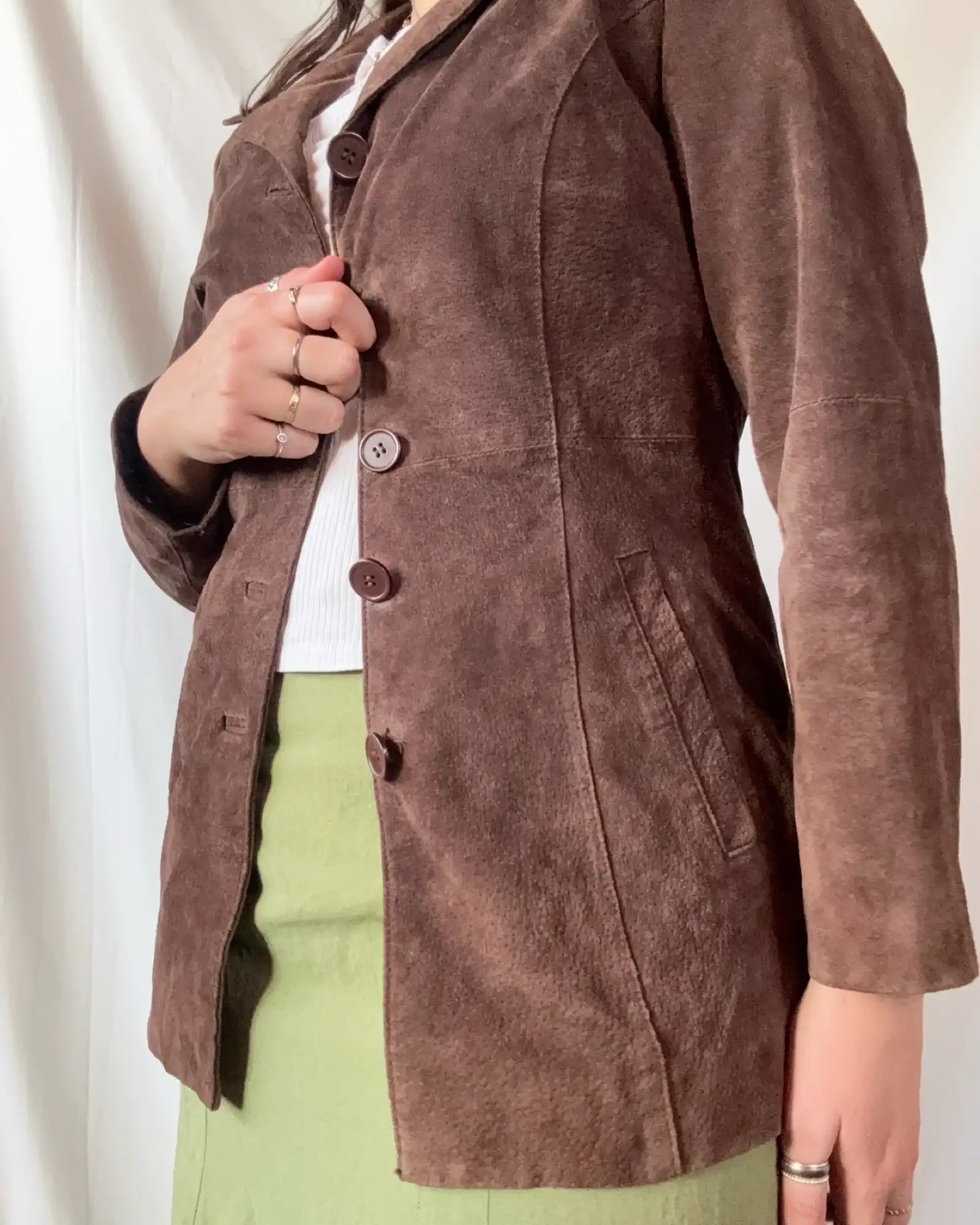 Brown Suede Fitted Leather Jacket