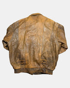 Brown Leather Textured Bomber Jacket