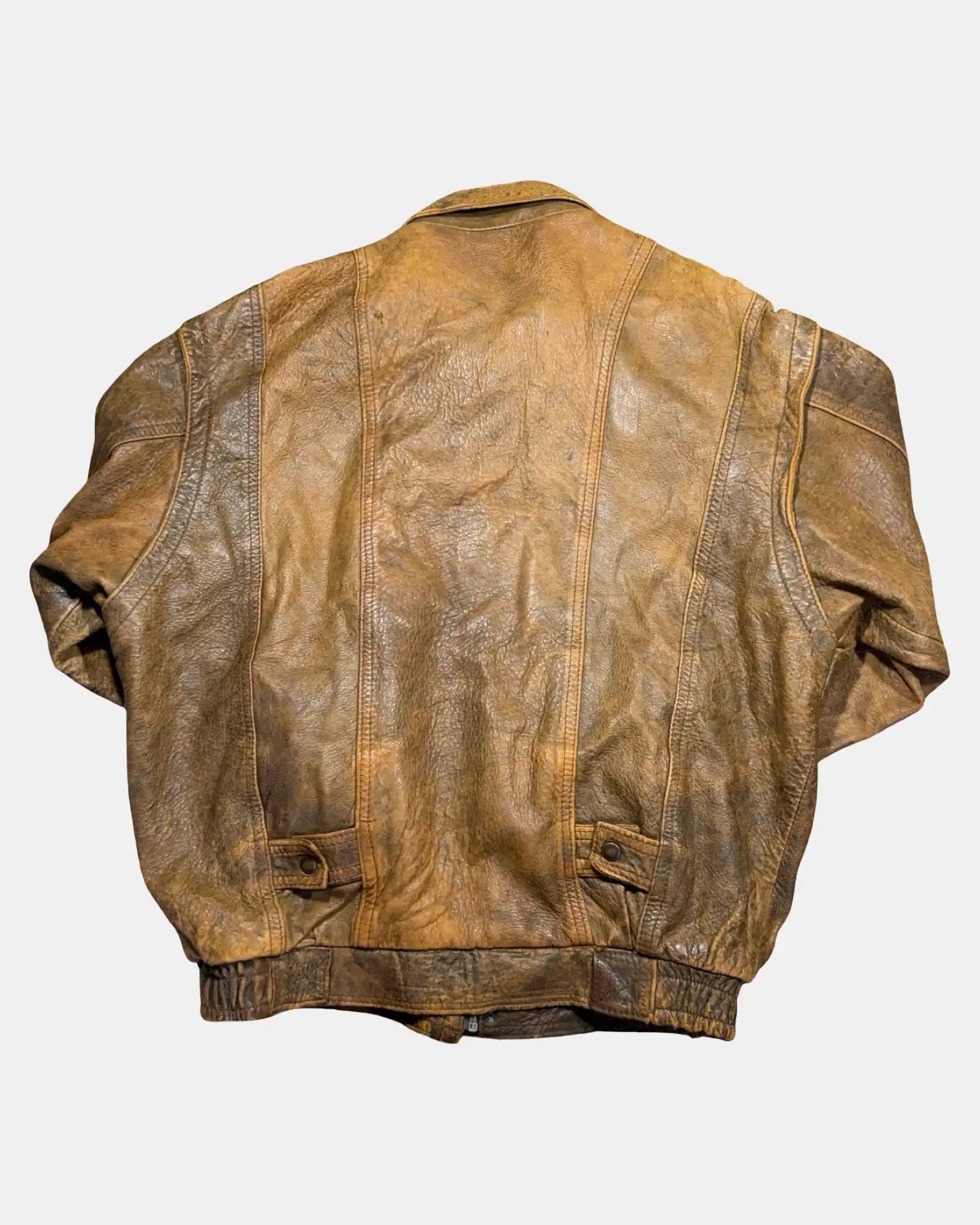 Brown Leather Textured Bomber Jacket