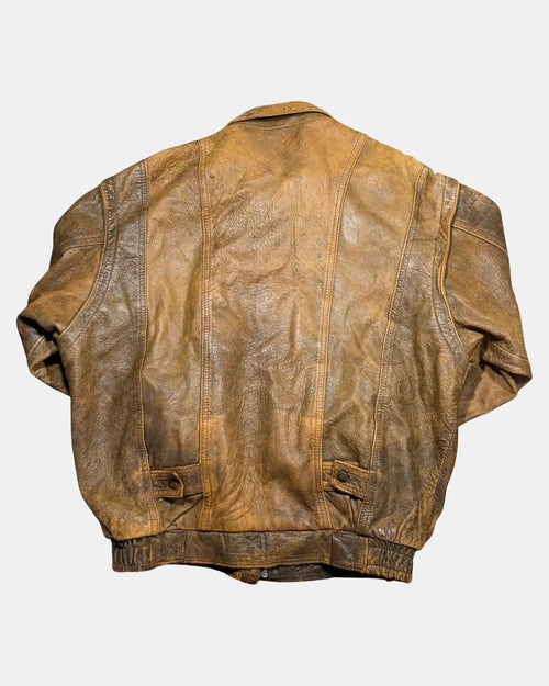 Brown Leather Textured Bomber Jacket