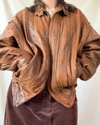 Brown Leather Textured Bomber Jacket
