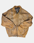 Brown Leather Textured Bomber Jacket