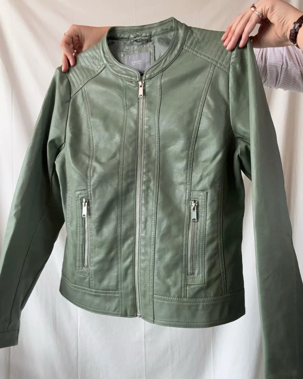 Light Green Faux Leather Motorcycle Jacket