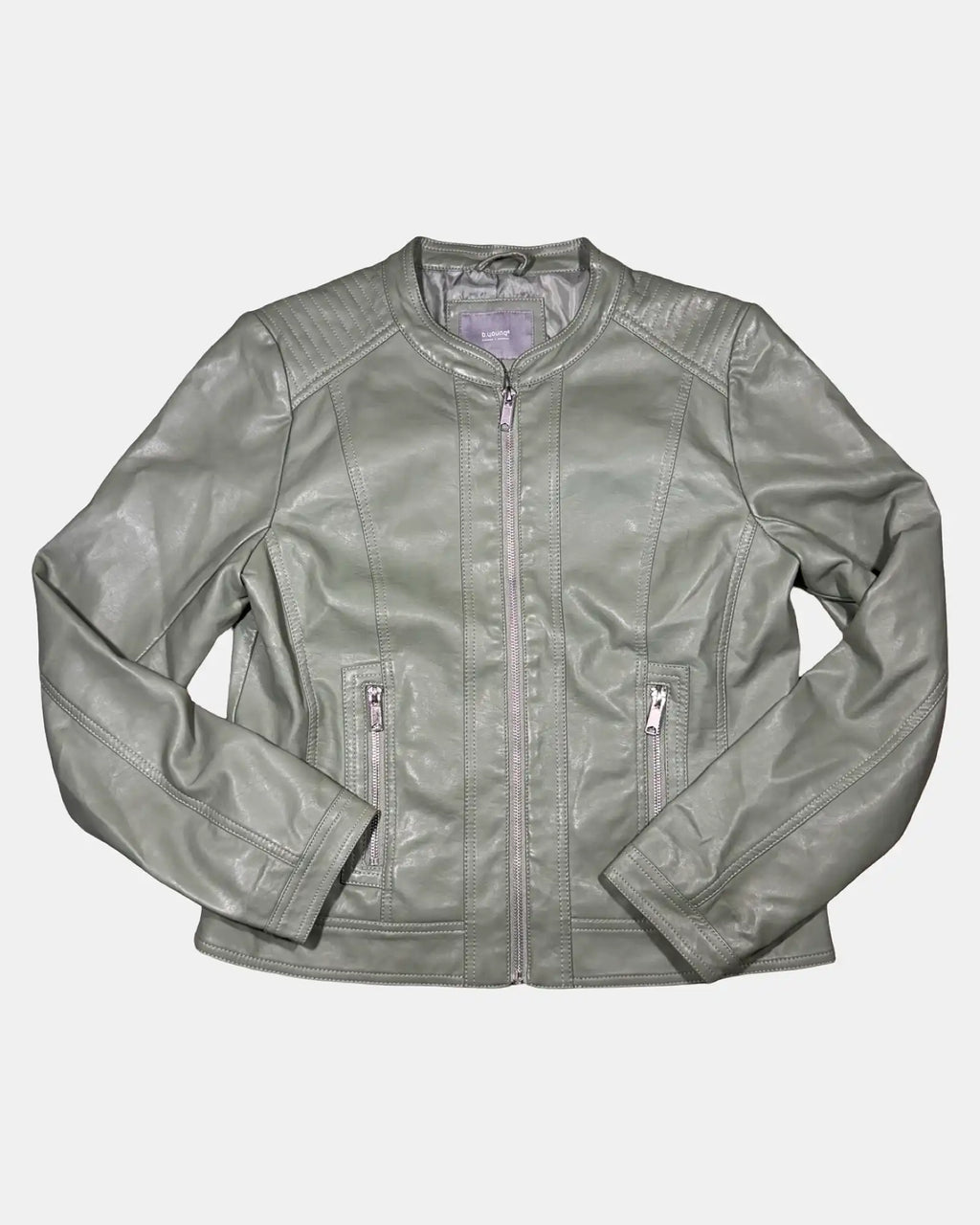Light Green Faux Leather Motorcycle Jacket