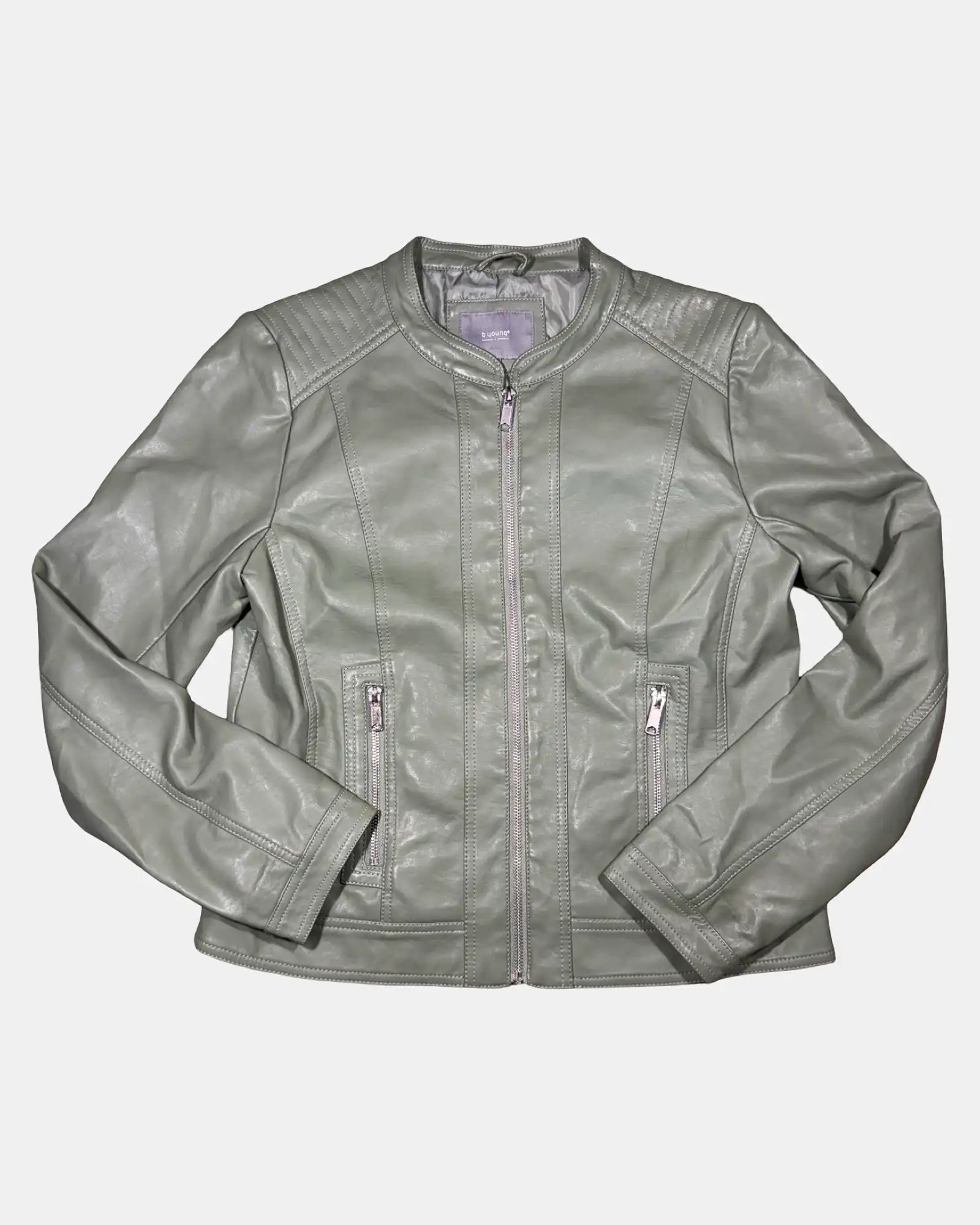 Light Green Faux Leather Motorcycle Jacket