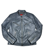Blue Leather Motorcycle Jacket