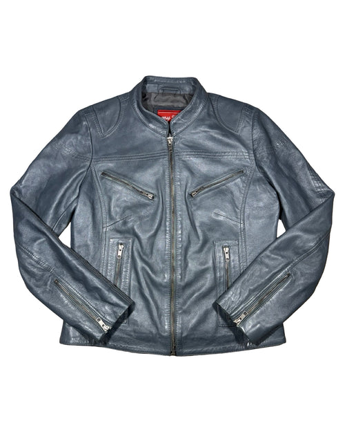 Blue Leather Motorcycle Jacket
