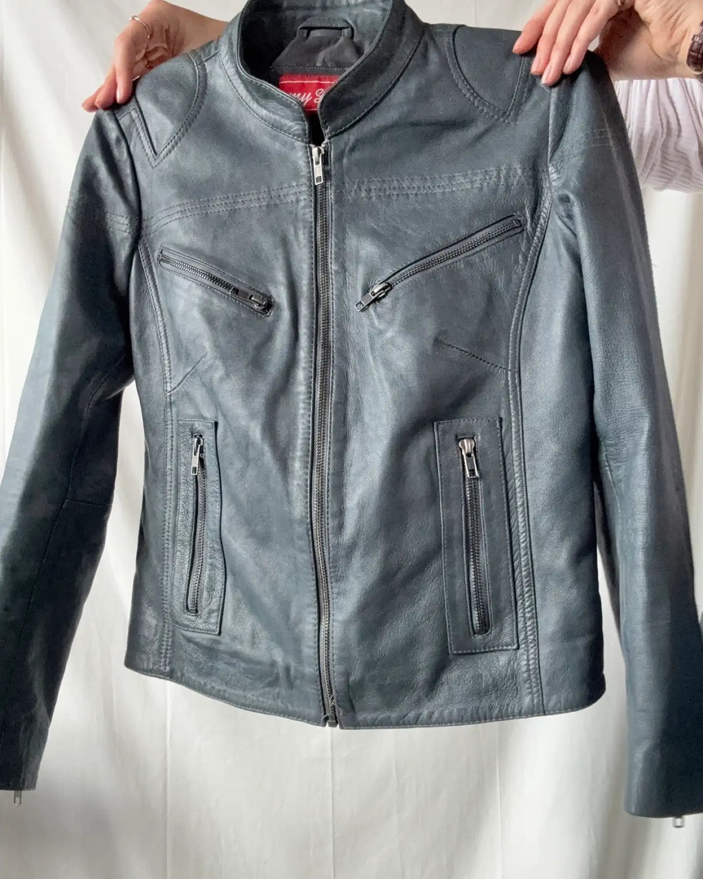 Blue Leather Motorcycle Jacket