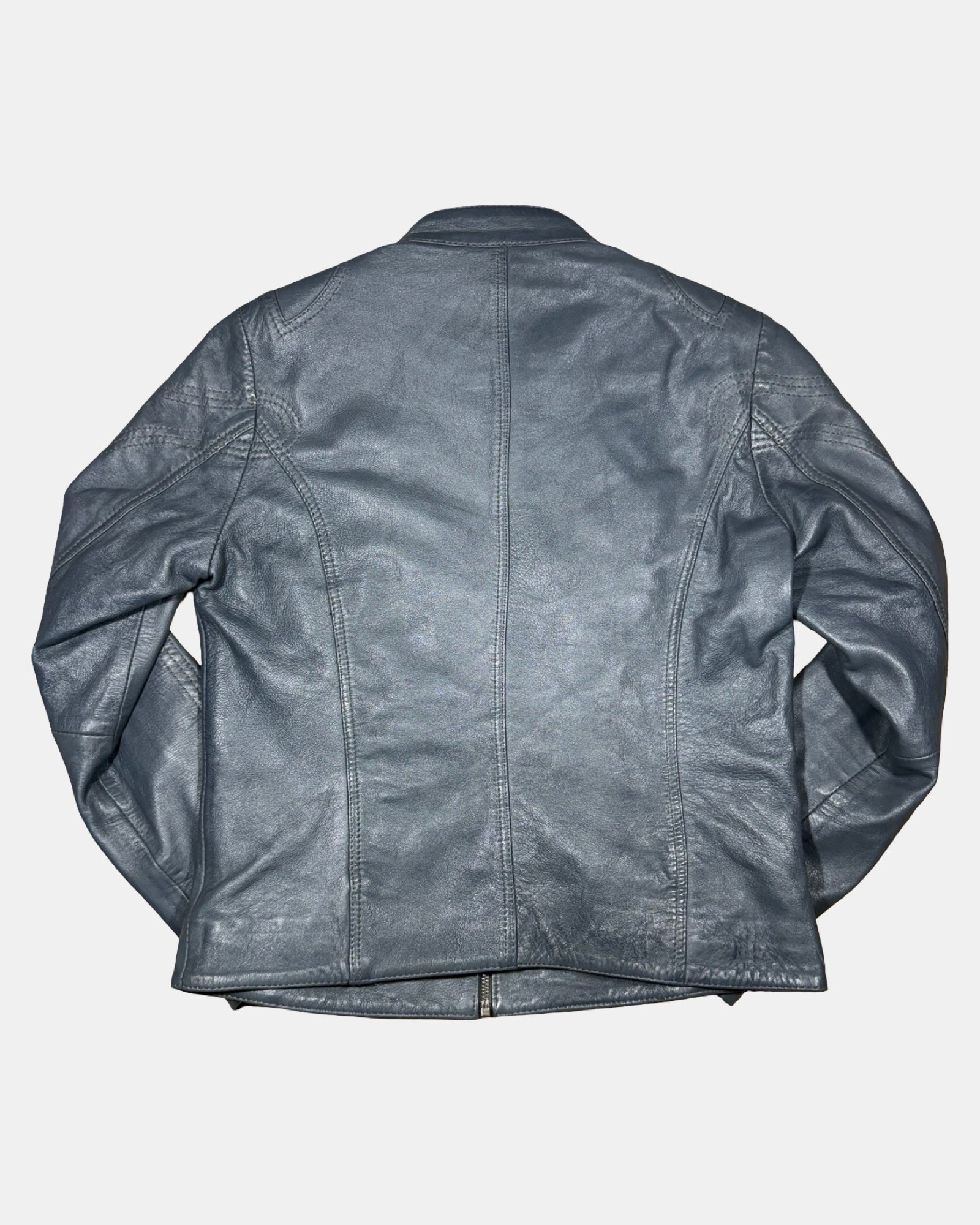 Blue Leather Motorcycle Jacket