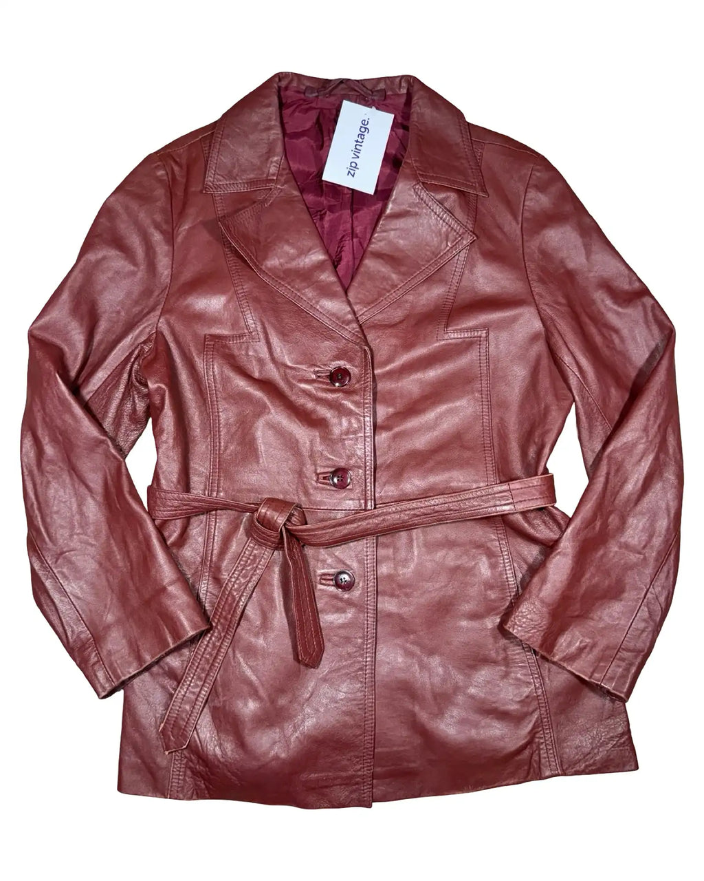 Red Leather Jacket with Tie Belt