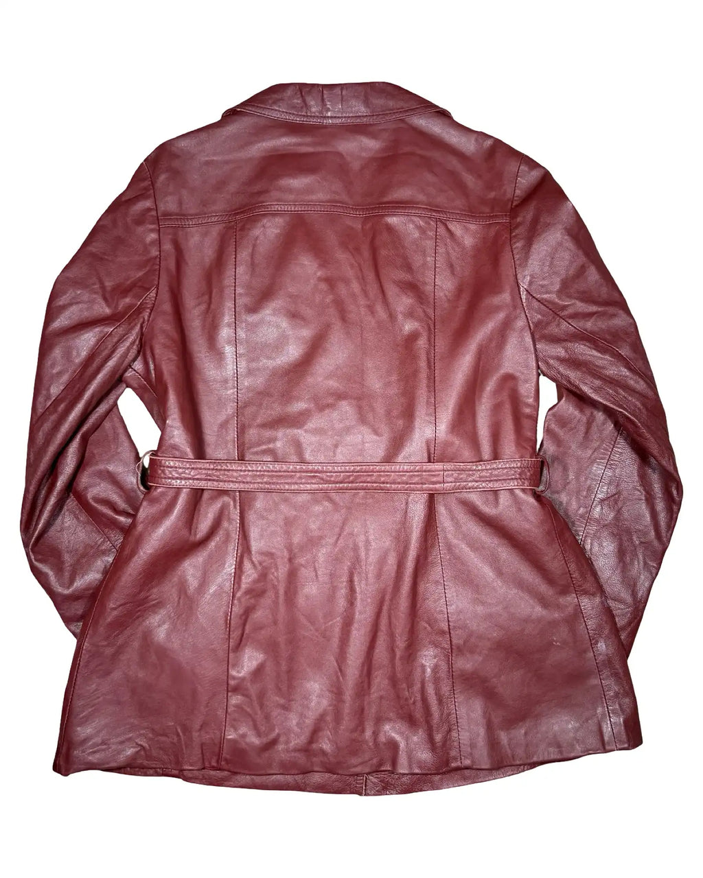 Red Leather Jacket with Tie Belt