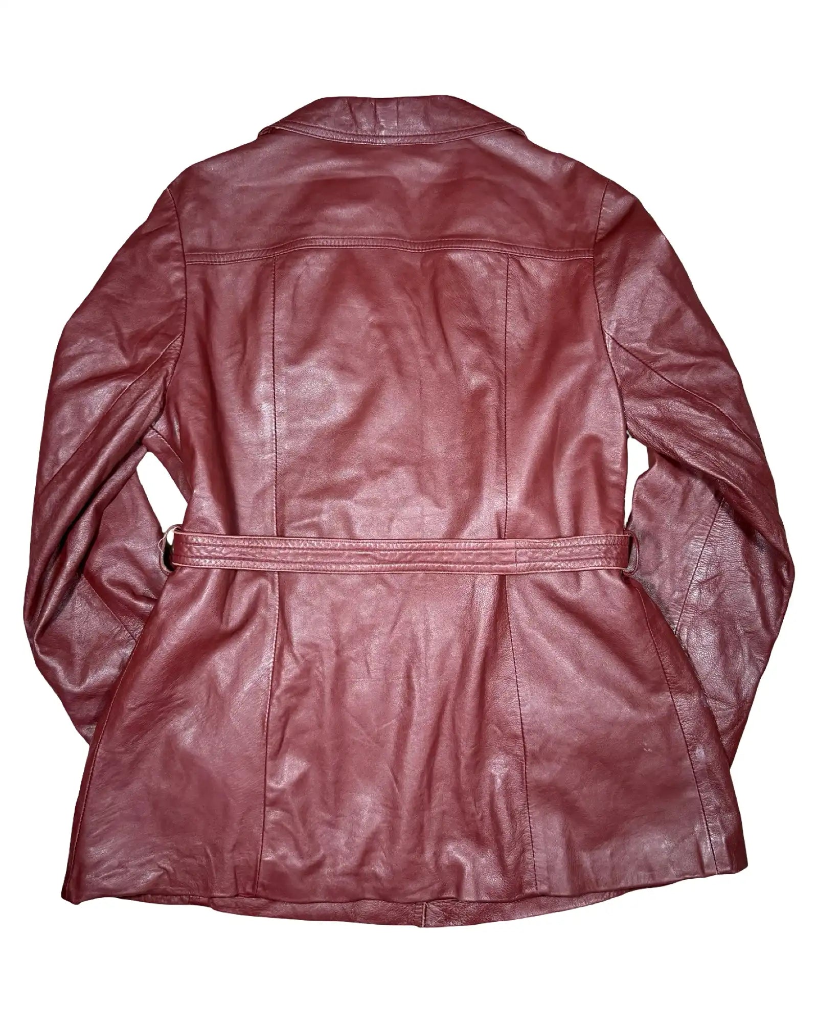 Red Leather Jacket with Tie Belt