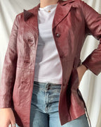 Red Leather Jacket with Tie Belt