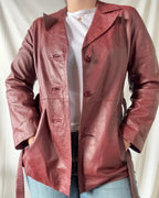 Red Leather Jacket with Tie Belt