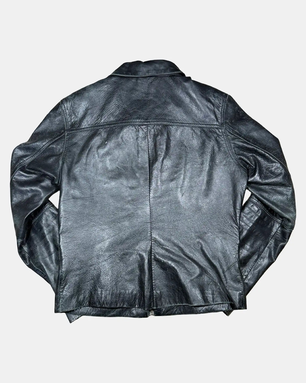 Black Leather Motorcycle Jacket with Multiple Pockets