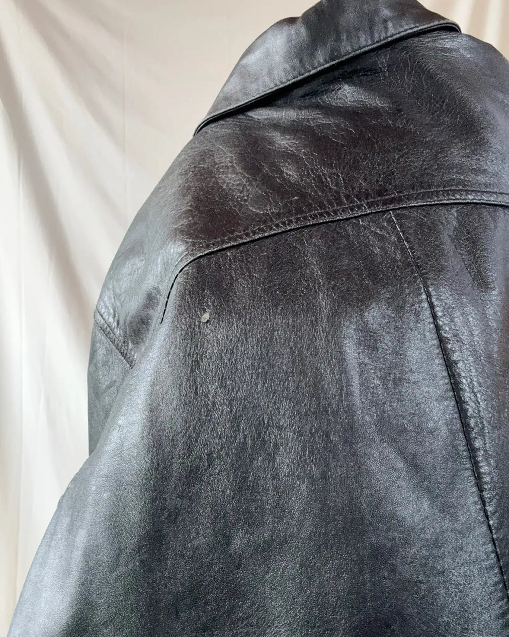 Black Leather Motorcycle Jacket with Multiple Pockets