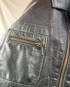 Black Leather Motorcycle Jacket with Multiple Pockets
