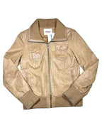 Suede Leather Jacket with Fabric Trim