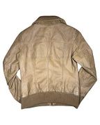 Suede Leather Jacket with Fabric Trim