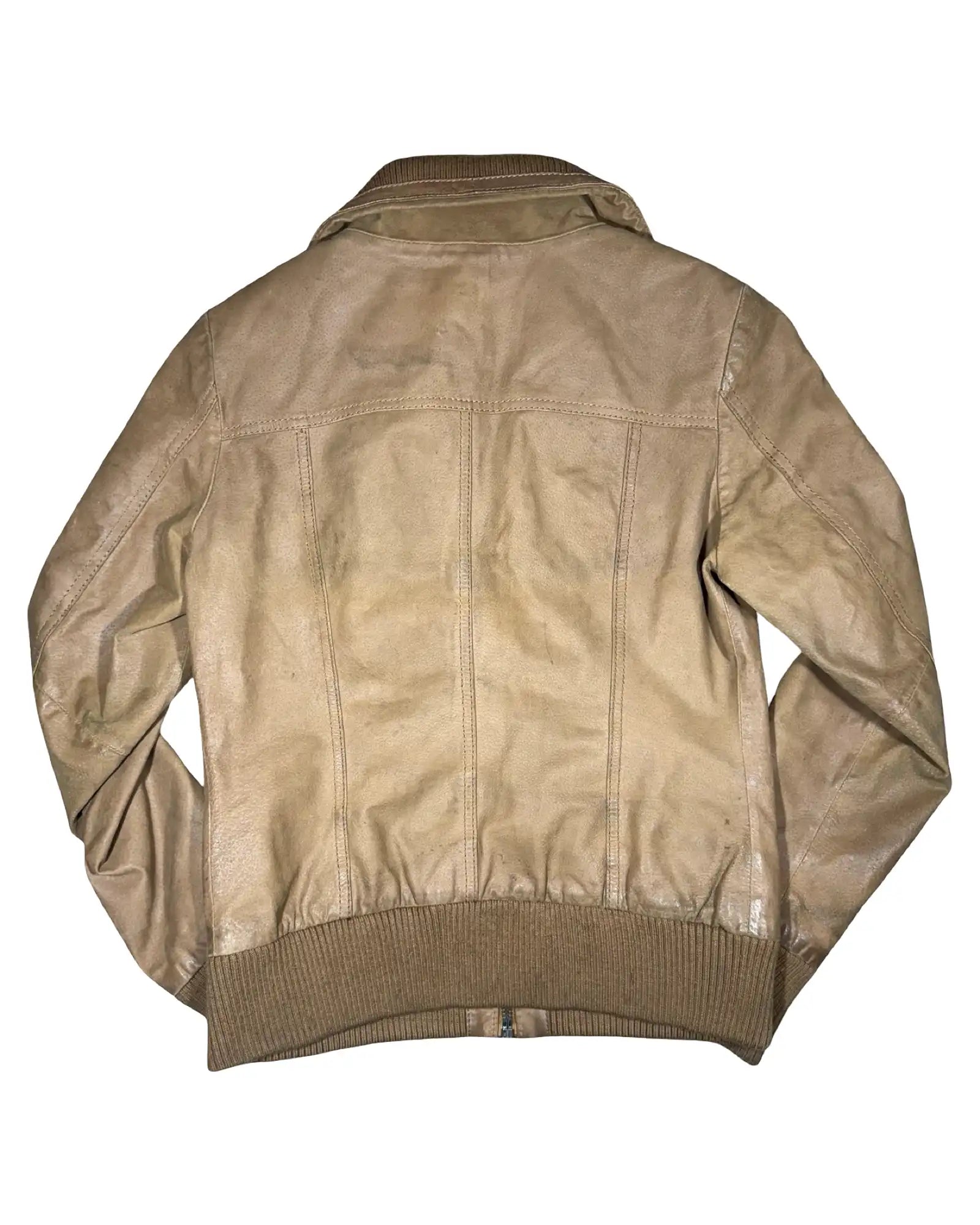 Suede Leather Jacket with Fabric Trim