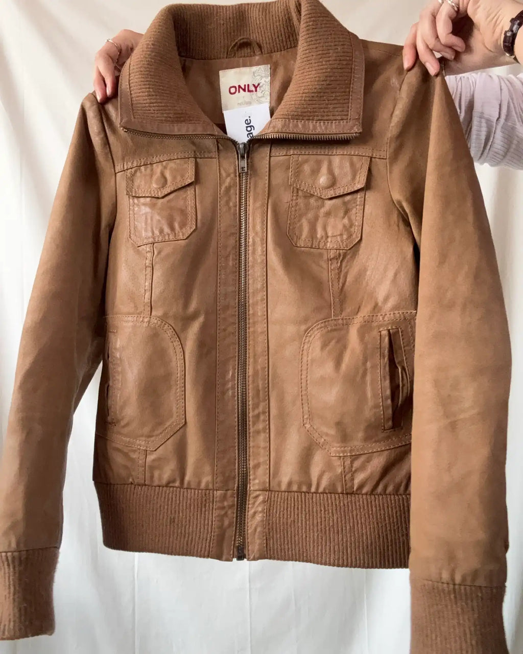 Suede Leather Jacket with Fabric Trim
