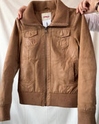 Suede Leather Jacket with Fabric Trim