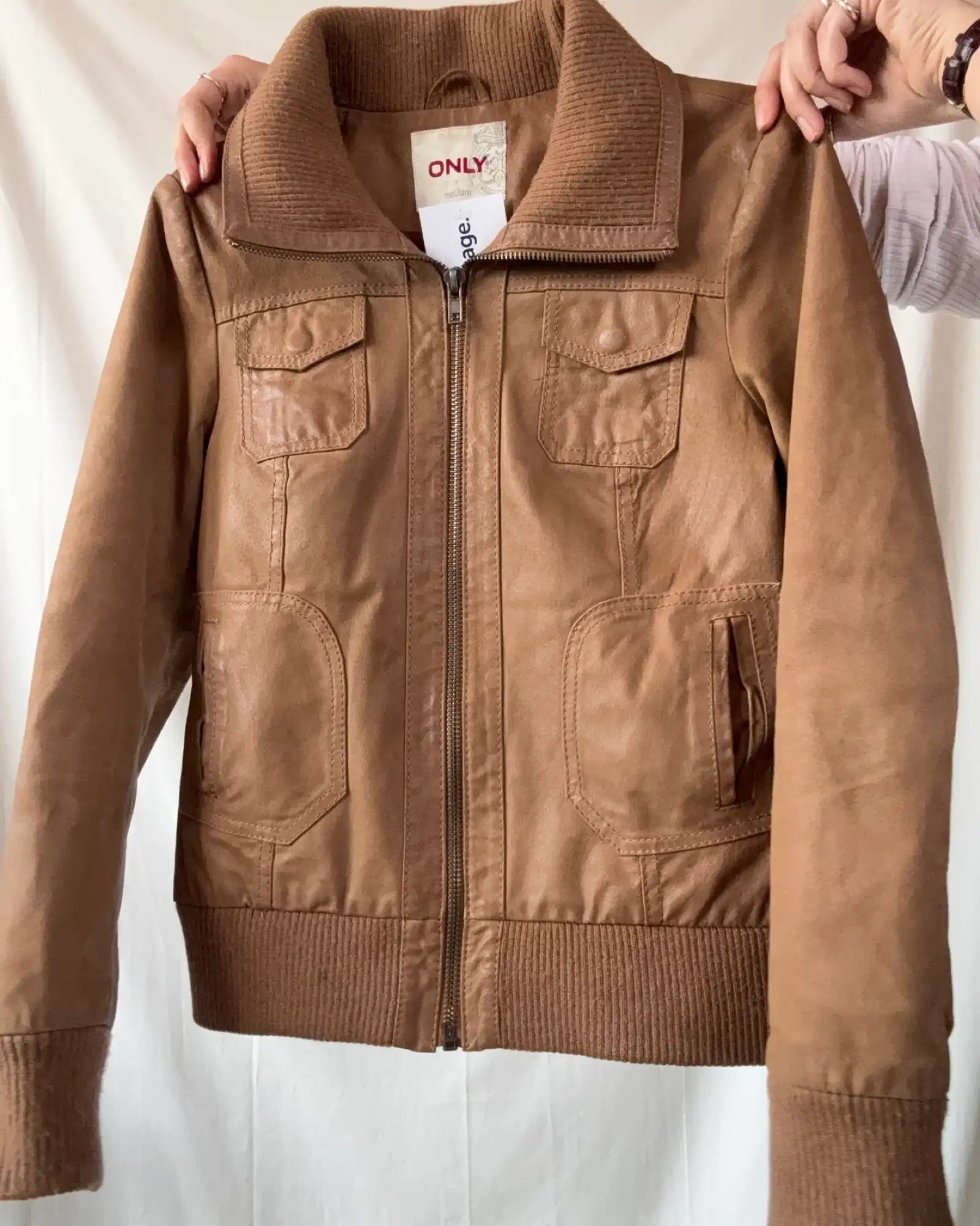 Suede Leather Jacket with Fabric Trim
