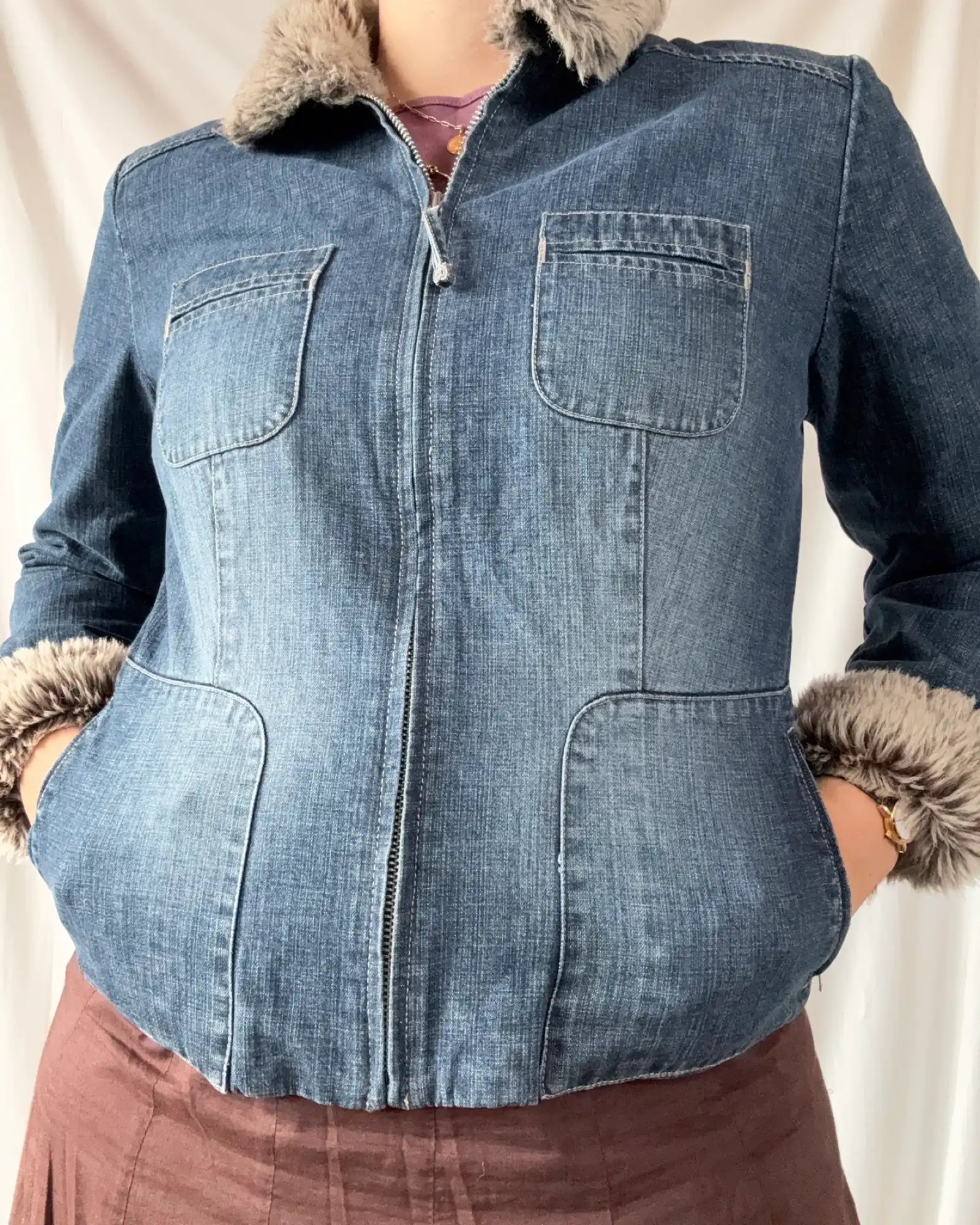 Denim Jacket with Faux Fur Trim