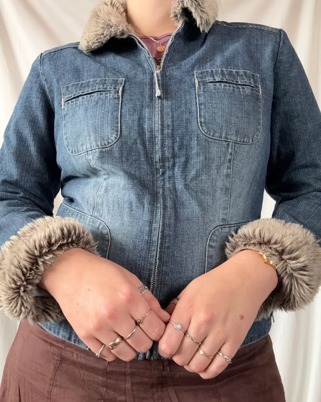 Denim Jacket with Faux Fur Trim