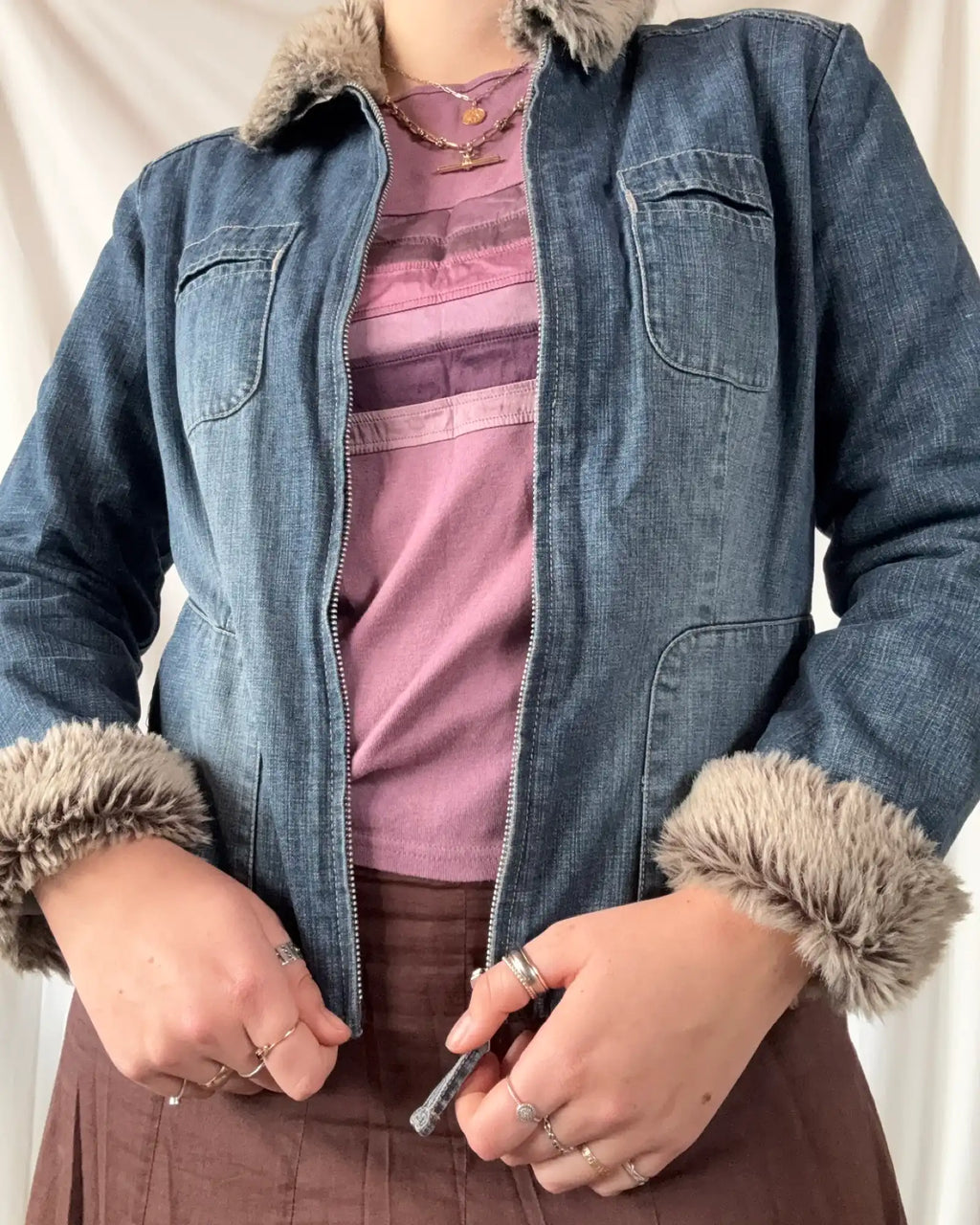 Denim Jacket with Faux Fur Trim