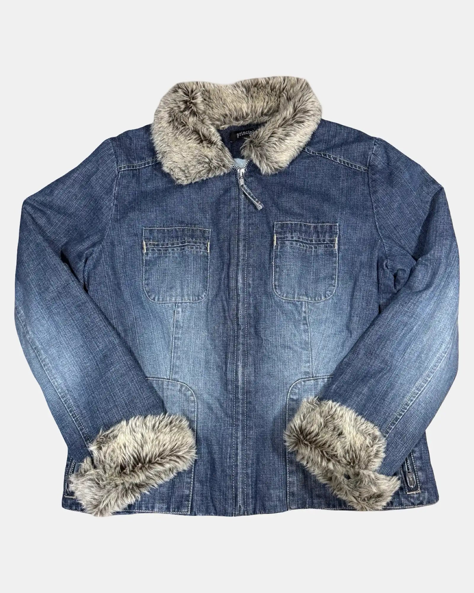 Denim Jacket with Faux Fur Trim