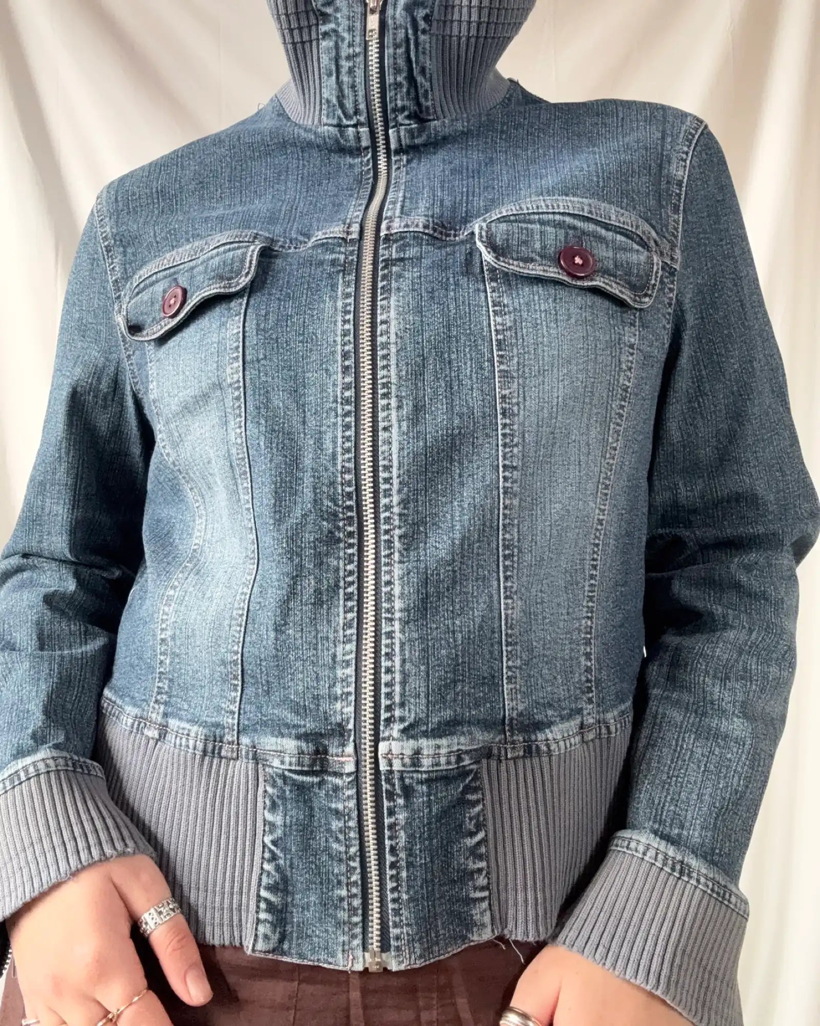 Denim Jacket with Blue Fabric Trim