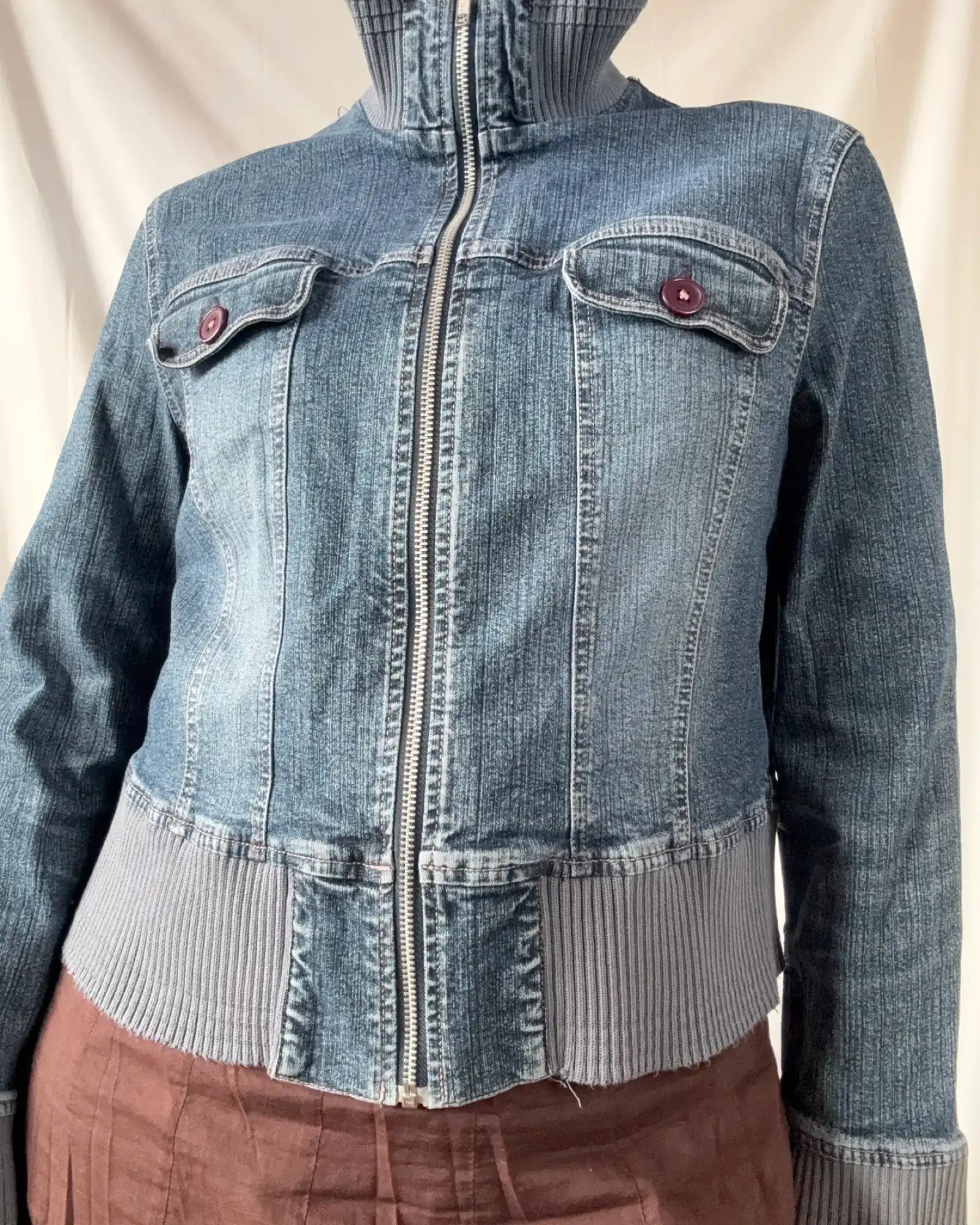 Denim Jacket with Blue Fabric Trim