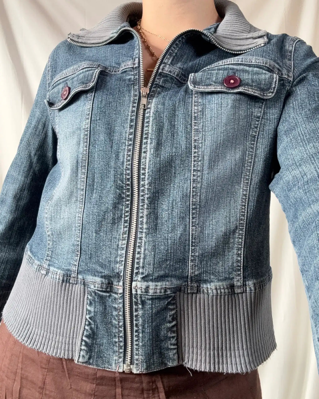 Denim Jacket with Blue Fabric Trim