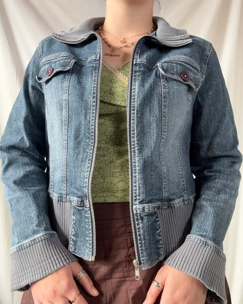 Denim Jacket with Blue Fabric Trim