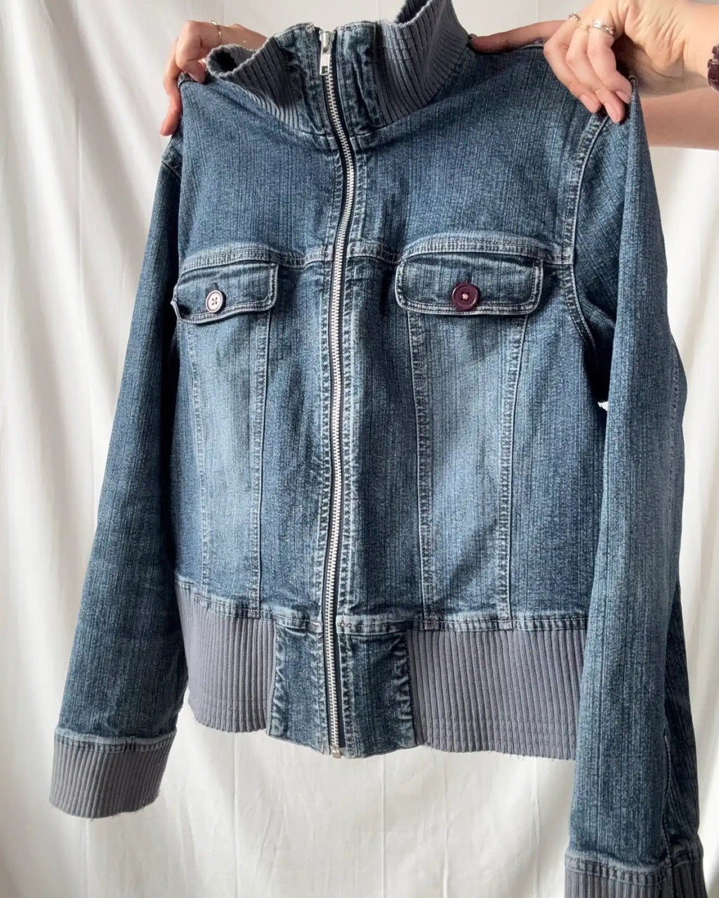 Denim Jacket with Blue Fabric Trim
