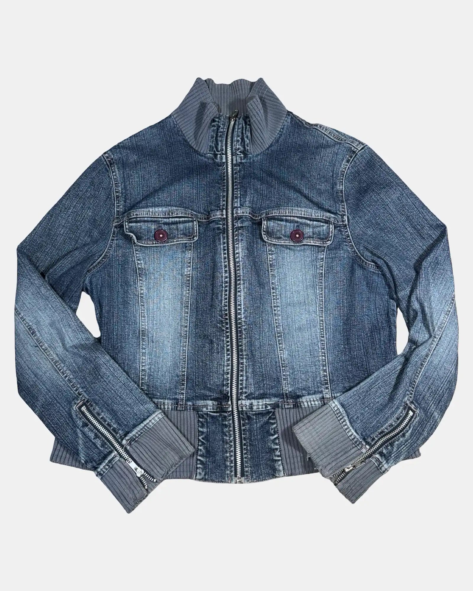 Denim Jacket with Blue Fabric Trim